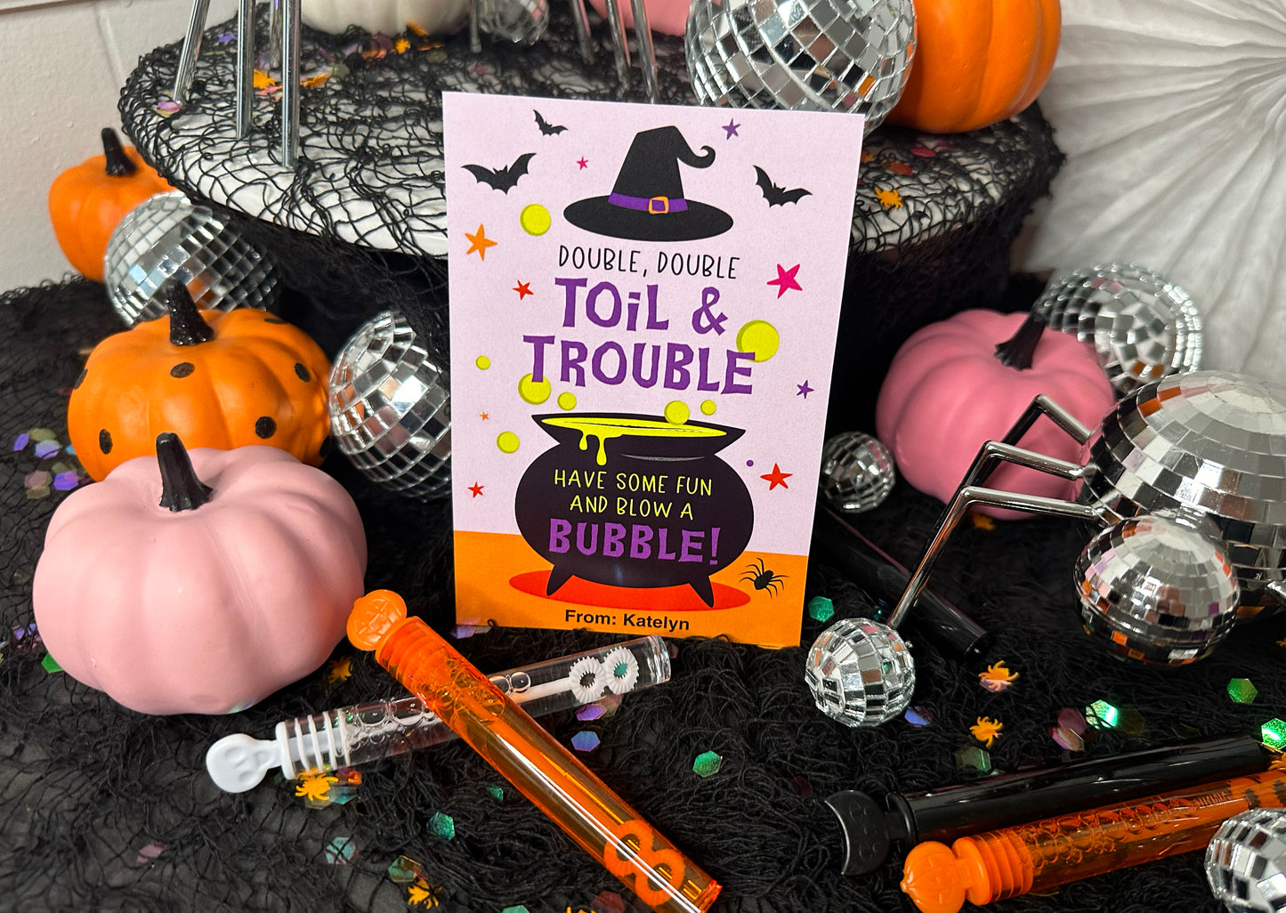 Double Double Toil and Trouble Bubbles Halloween Treat Cards and Tags