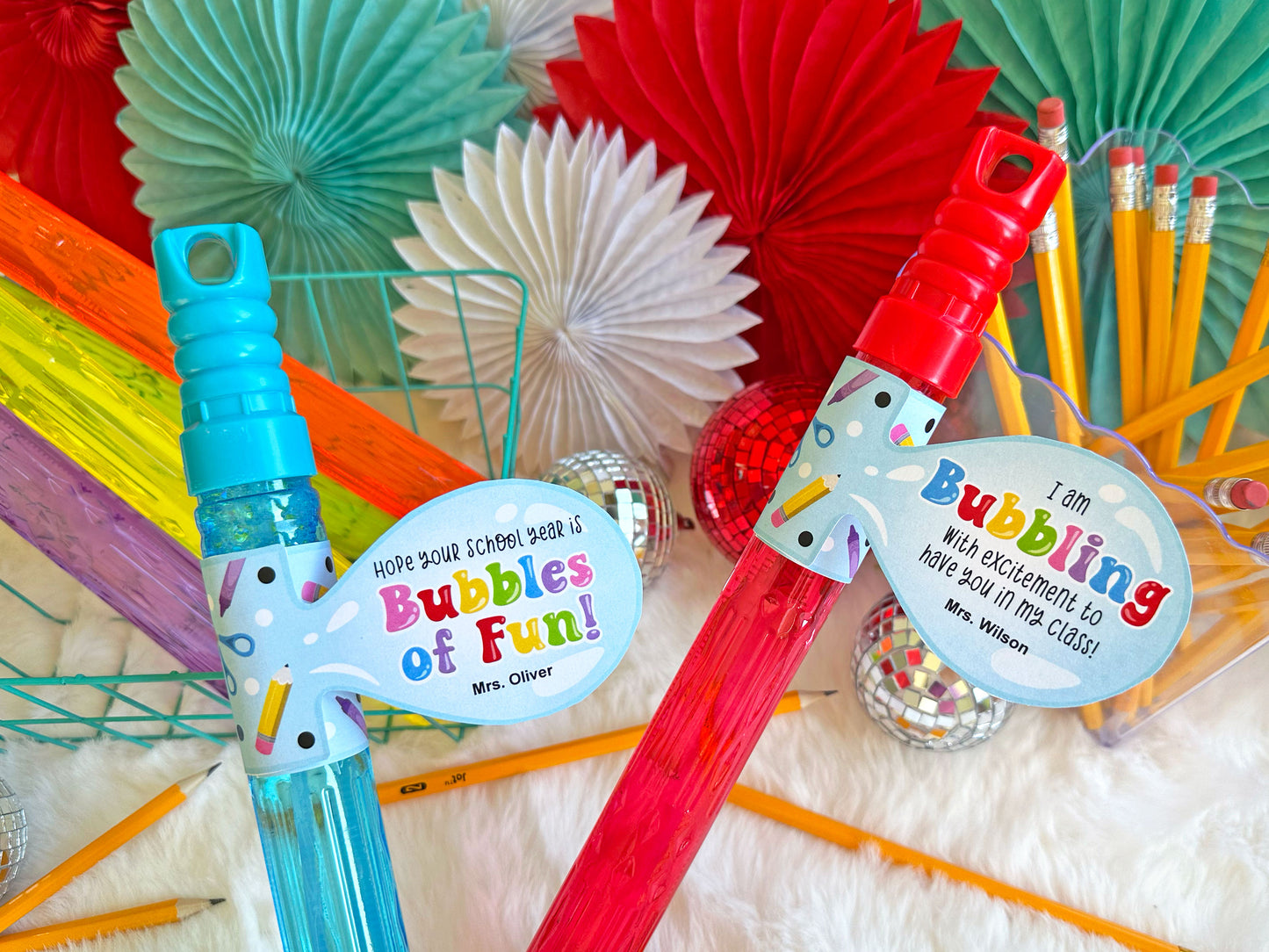 Printable First Day of School Bubble Wand Tags, Back to School Bubbles of Fun Tags