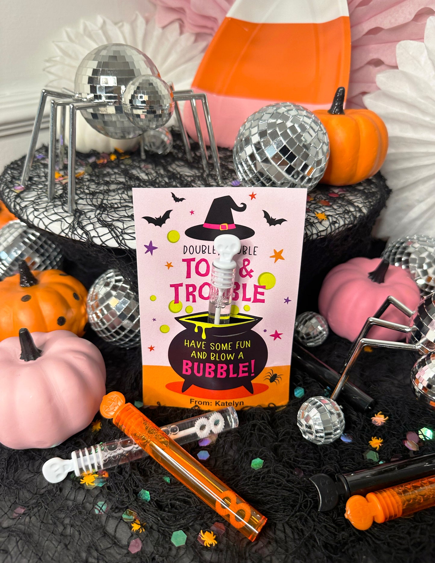 Double Double Toil and Trouble Bubbles Halloween Treat Cards and Tags