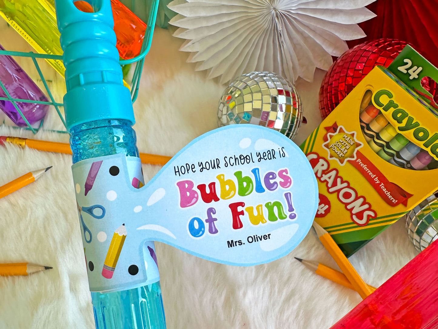 Printable First Day of School Bubble Wand Tags, Back to School Bubbles of Fun Tags