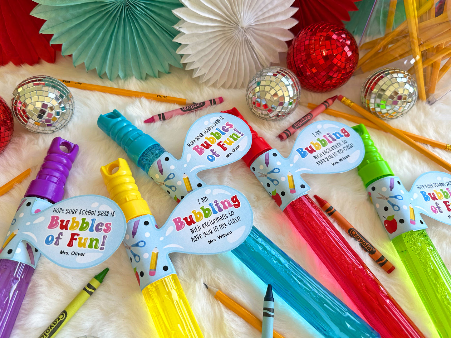 Printable First Day of School Bubble Wand Tags, Back to School Bubbles of Fun Tags