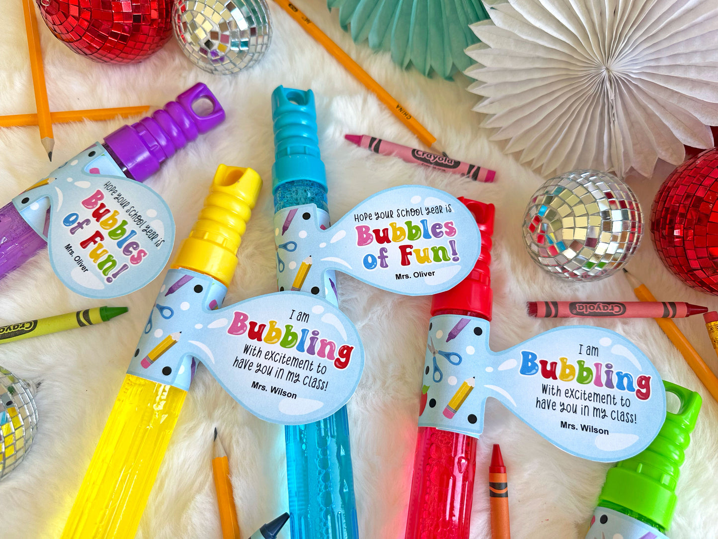 Printable First Day of School Bubble Wand Tags, Back to School Bubbles of Fun Tags