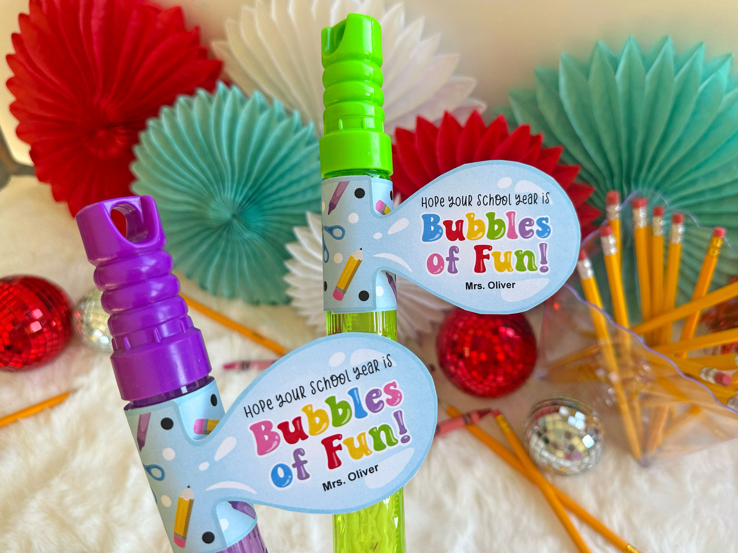 Printable First Day of School Bubble Wand Tags, Back to School Bubbles of Fun Tags