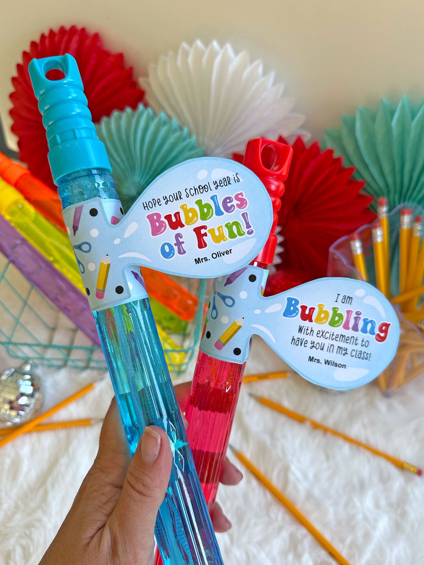 Printable First Day of School Bubble Wand Tags, Back to School Bubbles of Fun Tags