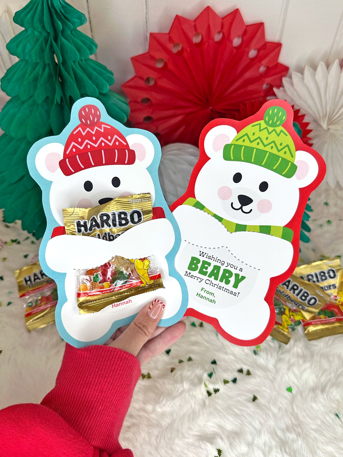 Christmas Gummy Polar Bear Printable Treat Holder Cards