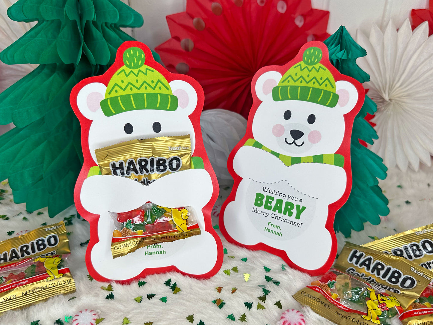 Christmas Gummy Polar Bear Printable Treat Holder Cards