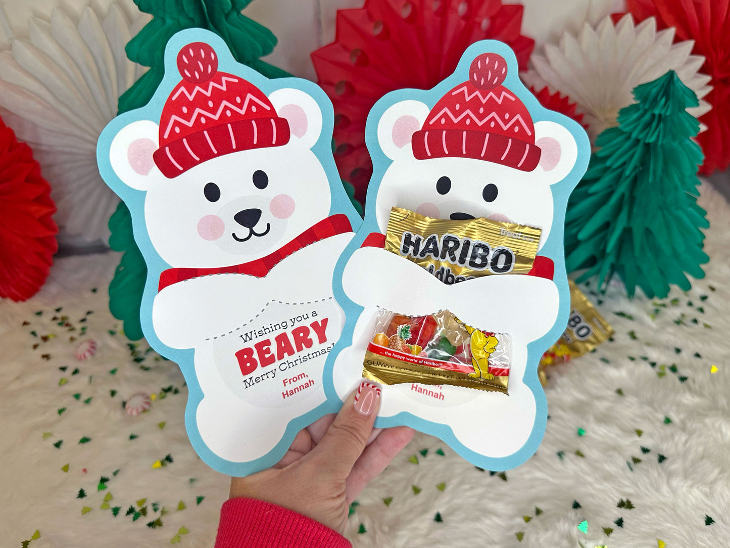 Christmas Gummy Polar Bear Printable Treat Holder Cards
