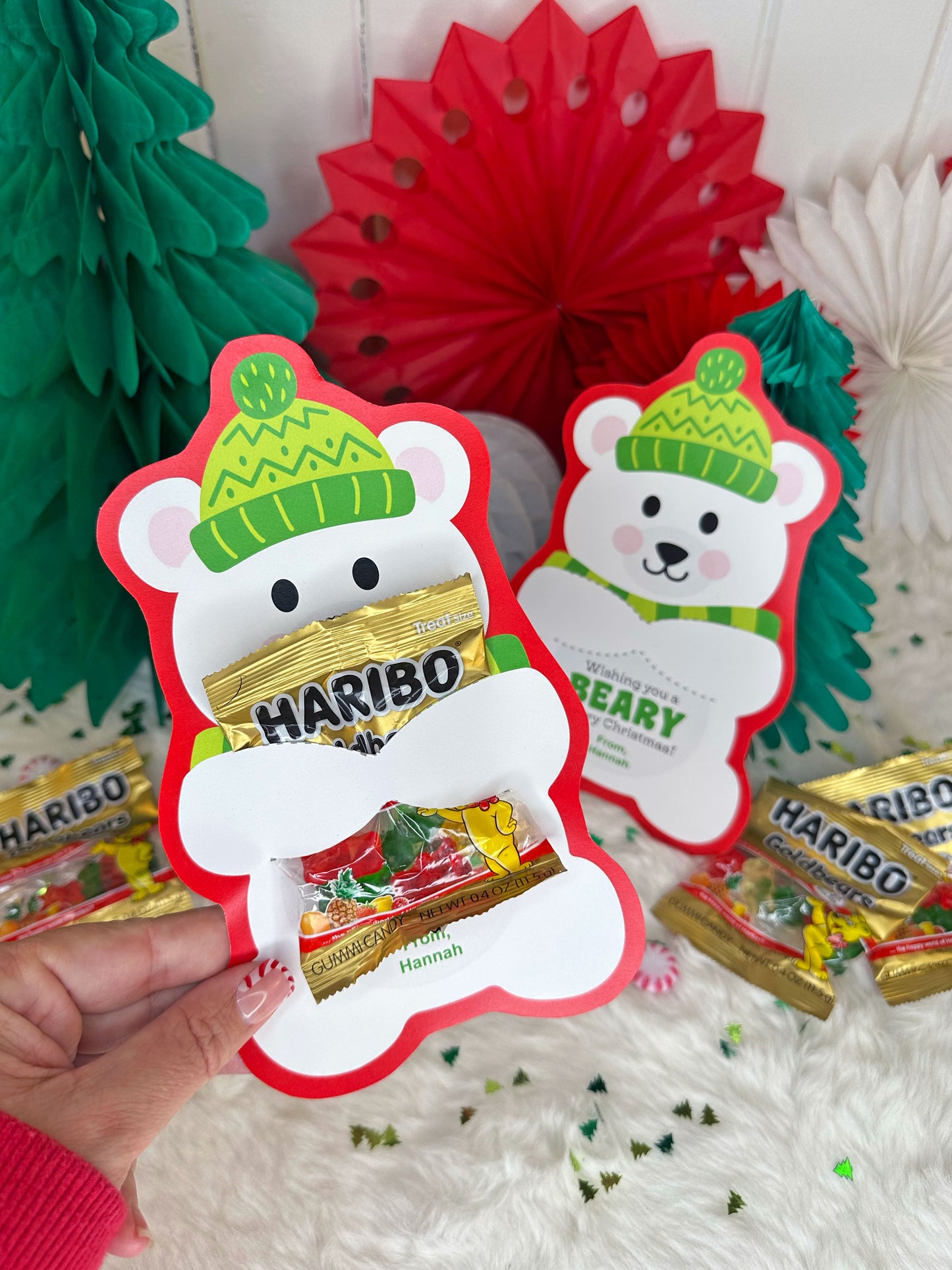 Christmas Gummy Polar Bear Printable Treat Holder Cards