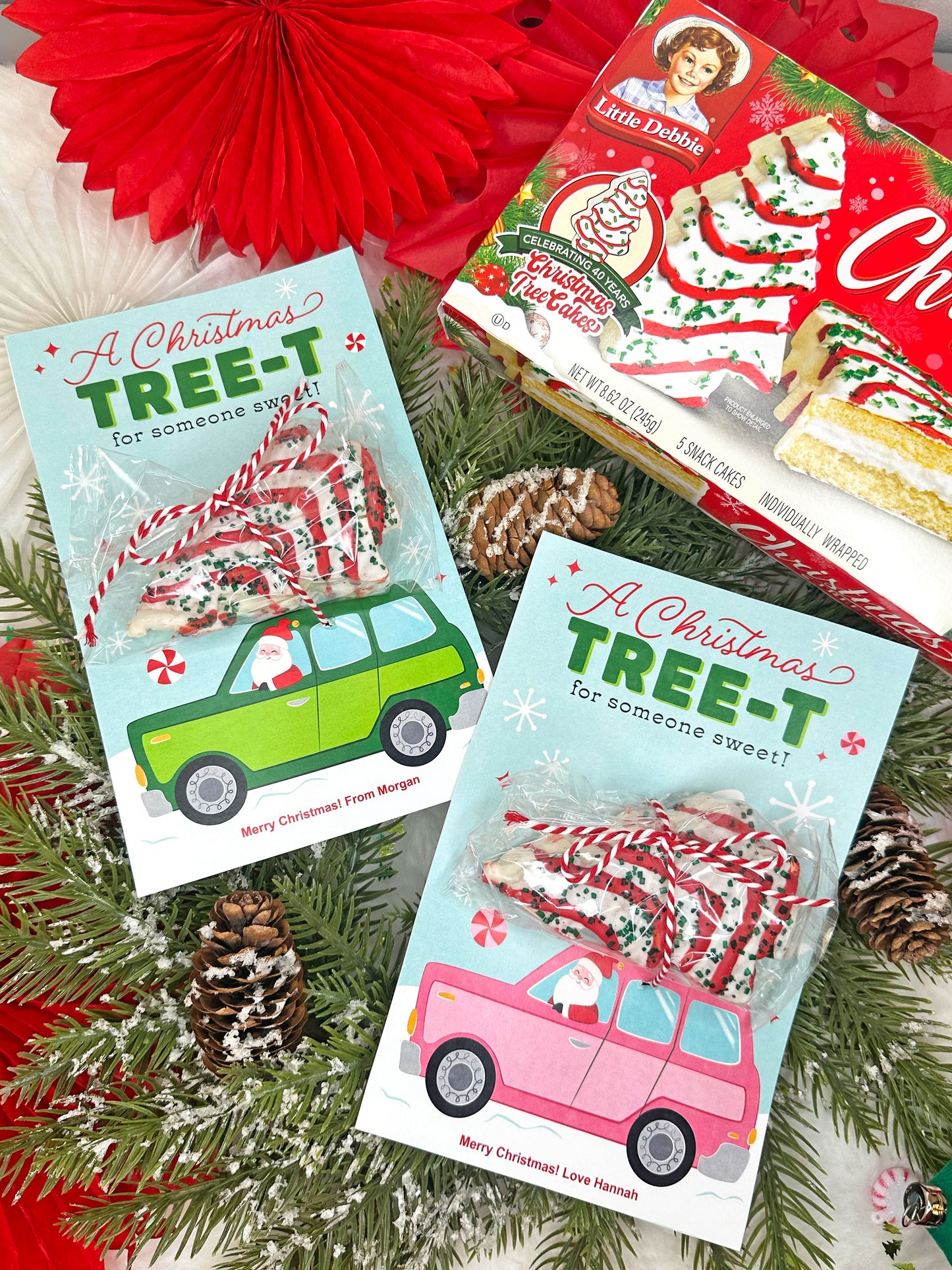Christmas Tree Cakes Santa Car Printable Treat Cards
