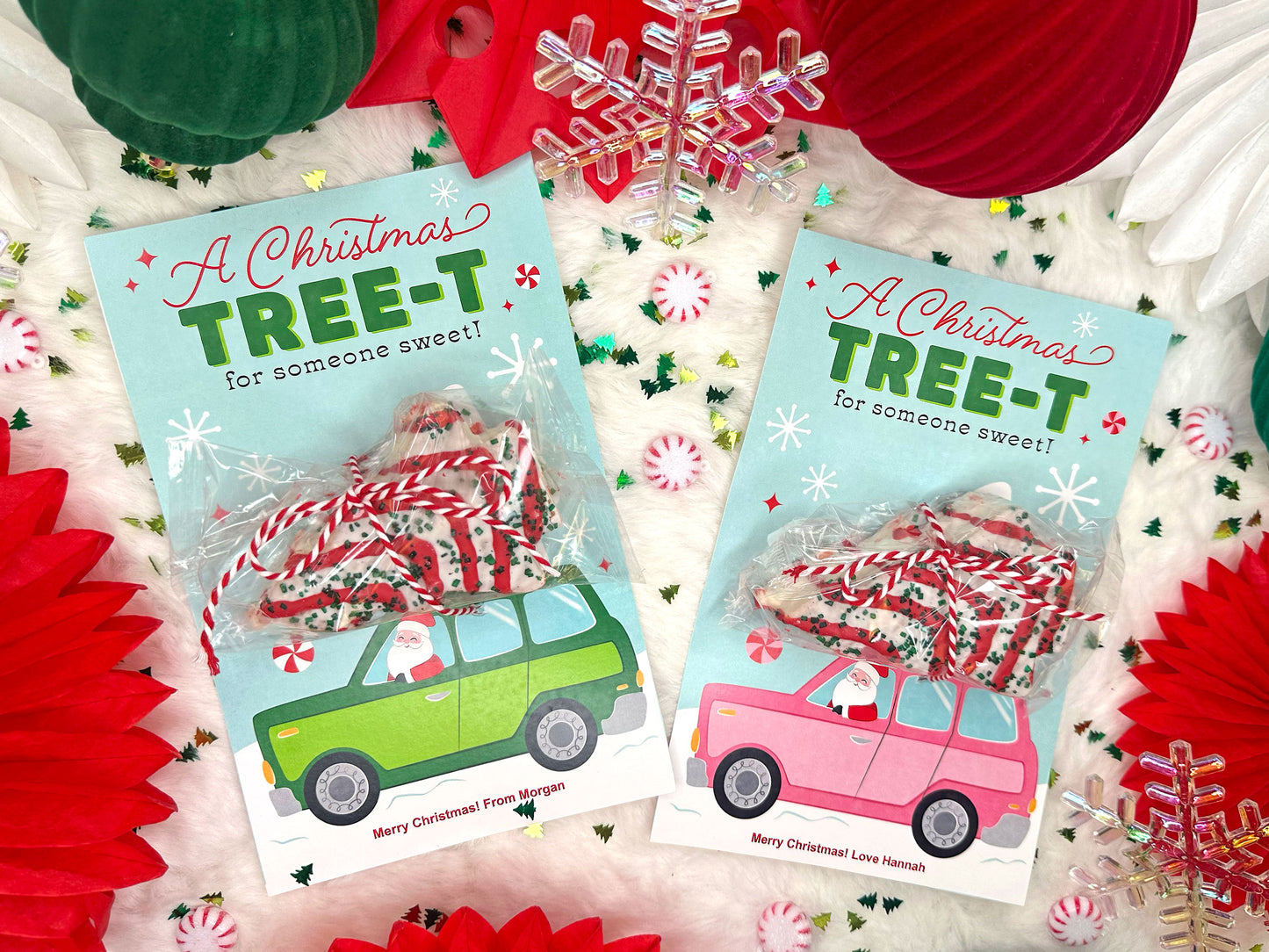 Christmas Tree Cakes Santa Car Printable Treat Cards