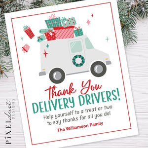 Delivery Driver Snack Sign, Christmas Deliveries Thank You, Printable Sign