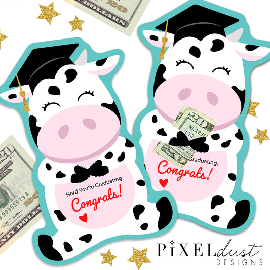 Cow Graduation Gift Card / Money Holder Printable Cards