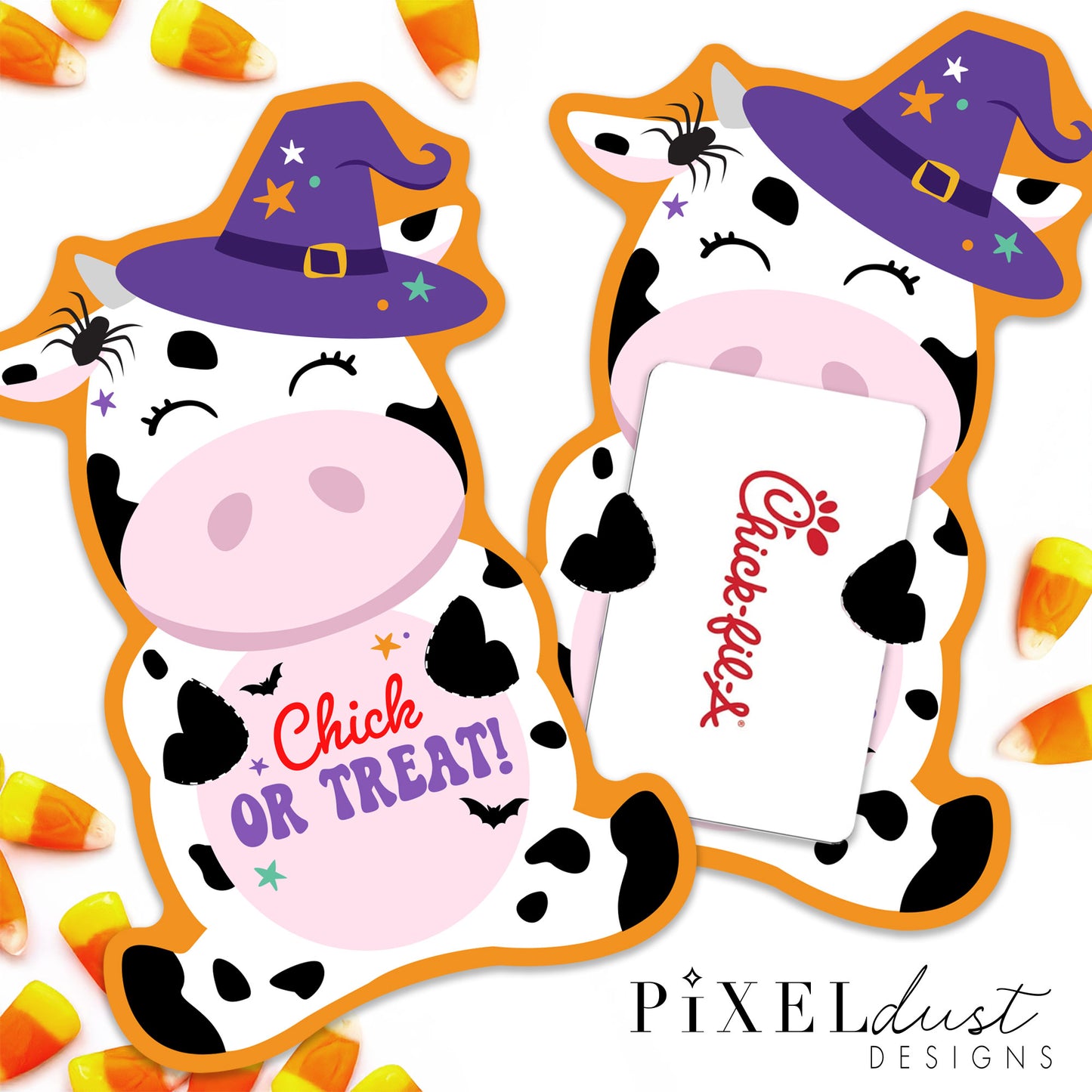 "Chick or Treat" Printable Halloween Cow Gift Card Holder