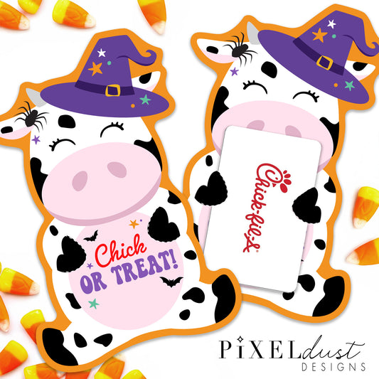 "Chick or Treat" Printable Halloween Cow Gift Card Holder