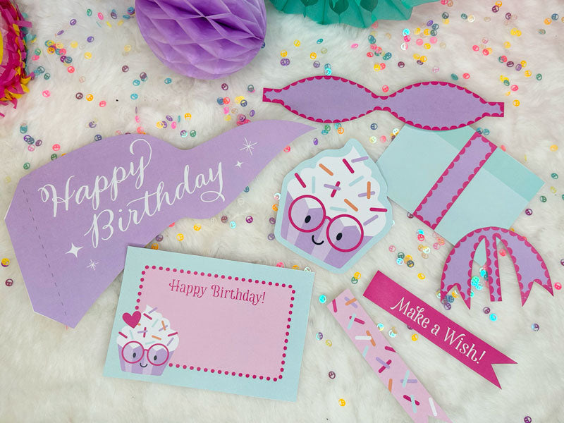 Cute Cupcake Printable Birthday Gift Basket Card & Flags