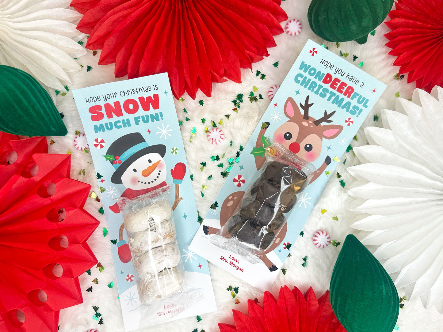 Reindeer / Snowman Donut Printable Christmas Treat Cards