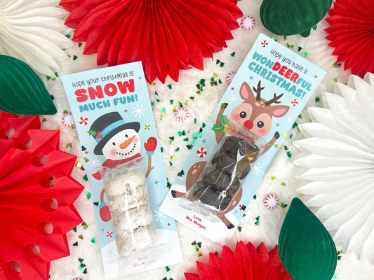 Reindeer / Snowman Donut Printable Christmas Treat Cards