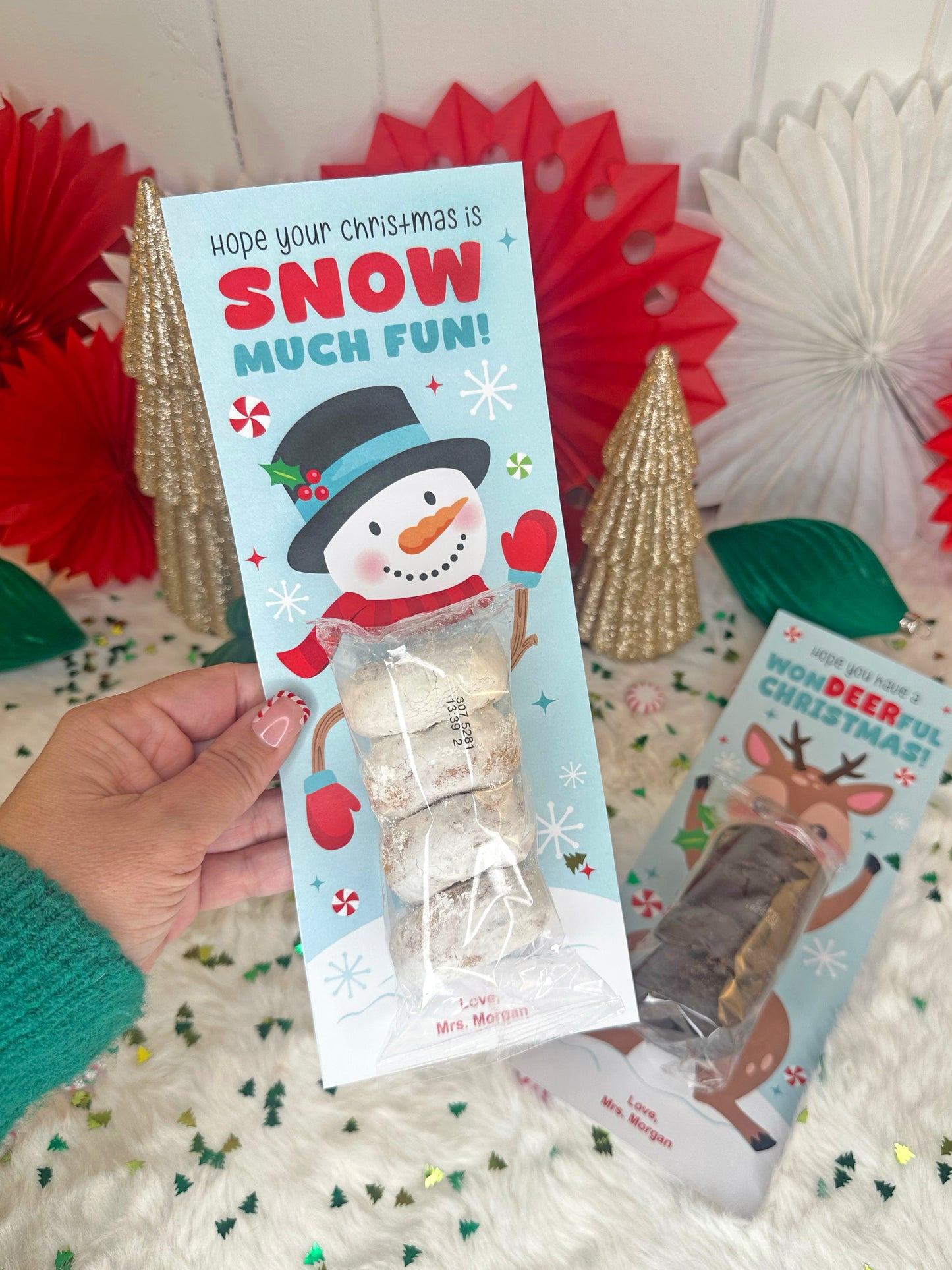 Reindeer / Snowman Donut Printable Christmas Treat Cards