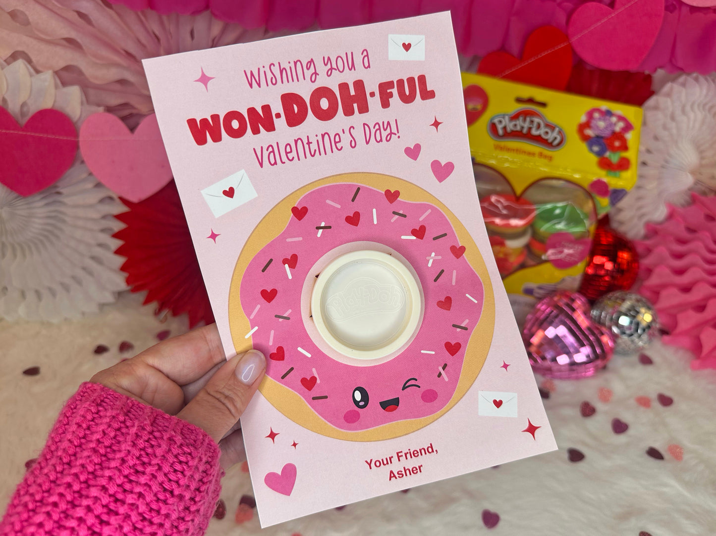 Donut Play Dough Printable Classroom Valentines for Kids