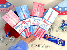 Load image into Gallery viewer, Hooray for the Red, White &amp; Glow 4th of July Glow Stick Holder Cards, Patriotic Party Favors
