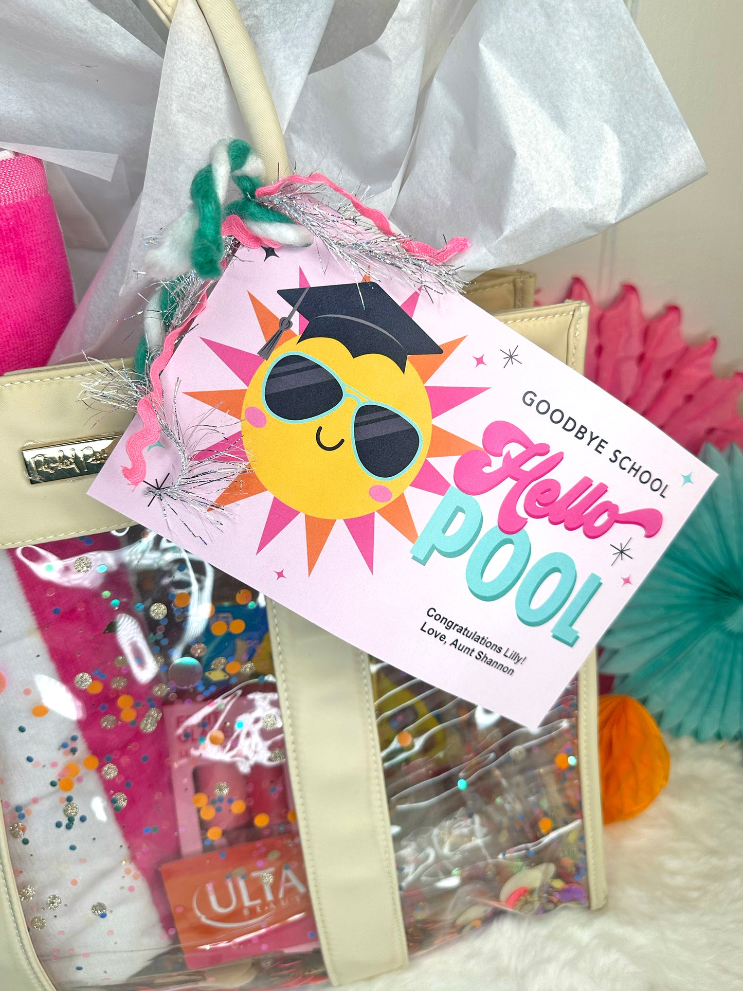"Goodbye School Hello Pool" Printable Graduation Gift Tag