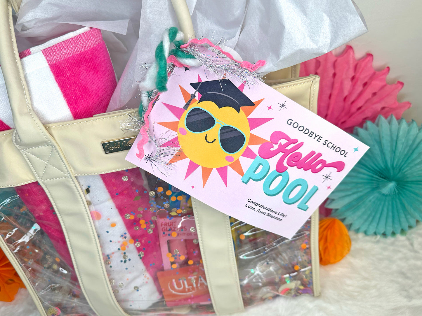 "Goodbye School Hello Pool" Printable Graduation Gift Tag