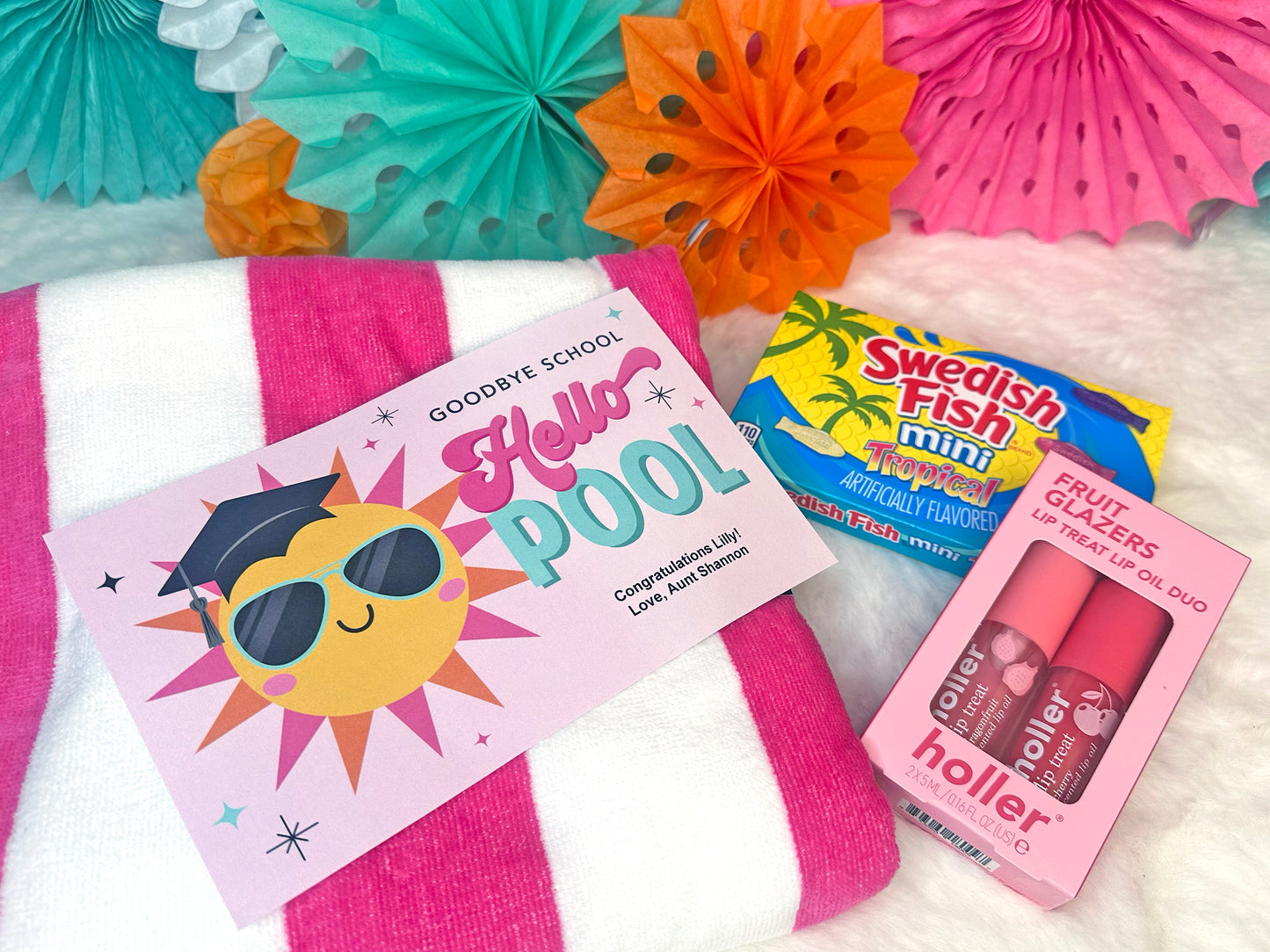 "Goodbye School Hello Pool" Printable Graduation Gift Tag