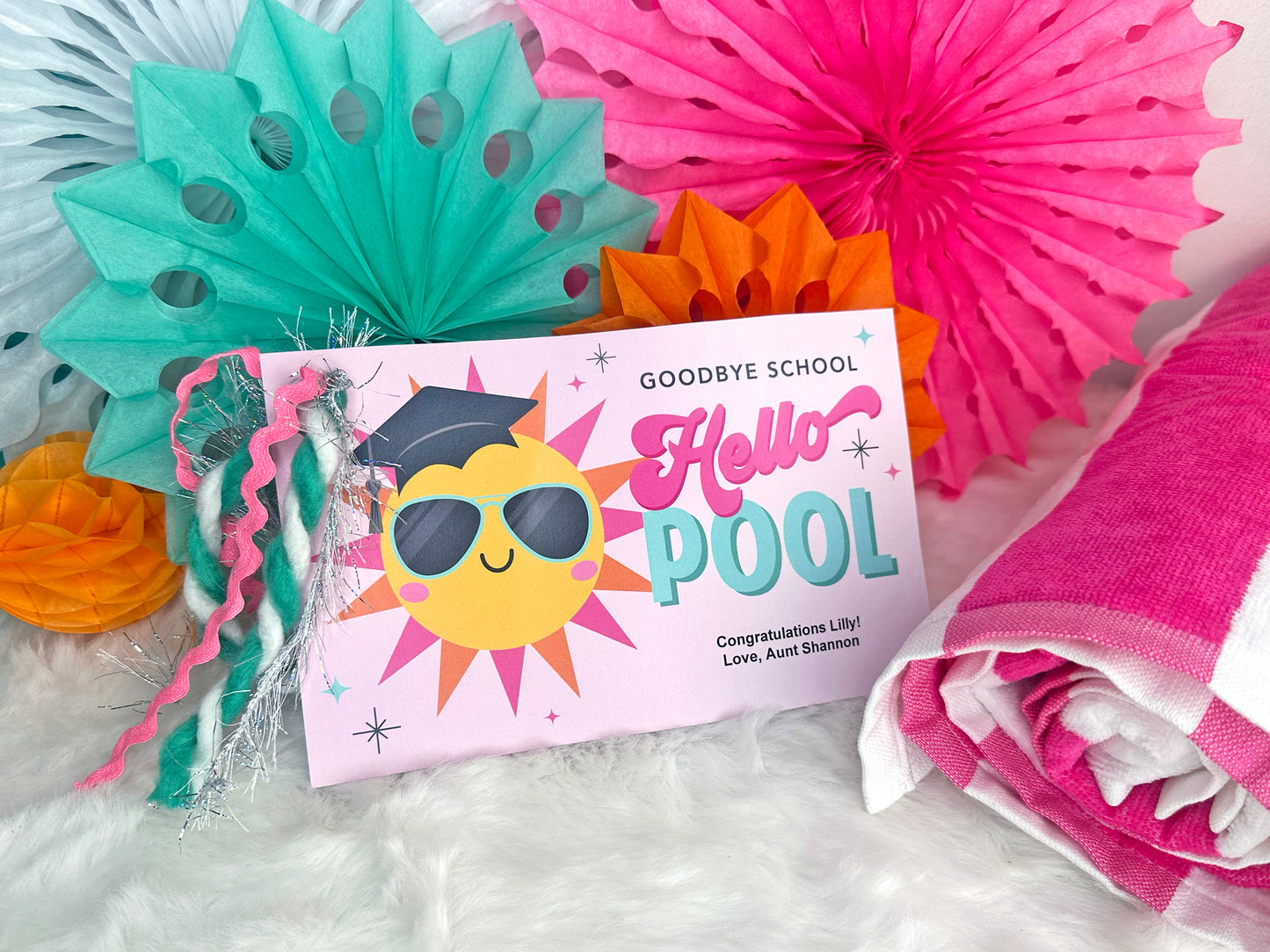 "Goodbye School Hello Pool" Printable Graduation Gift Tag