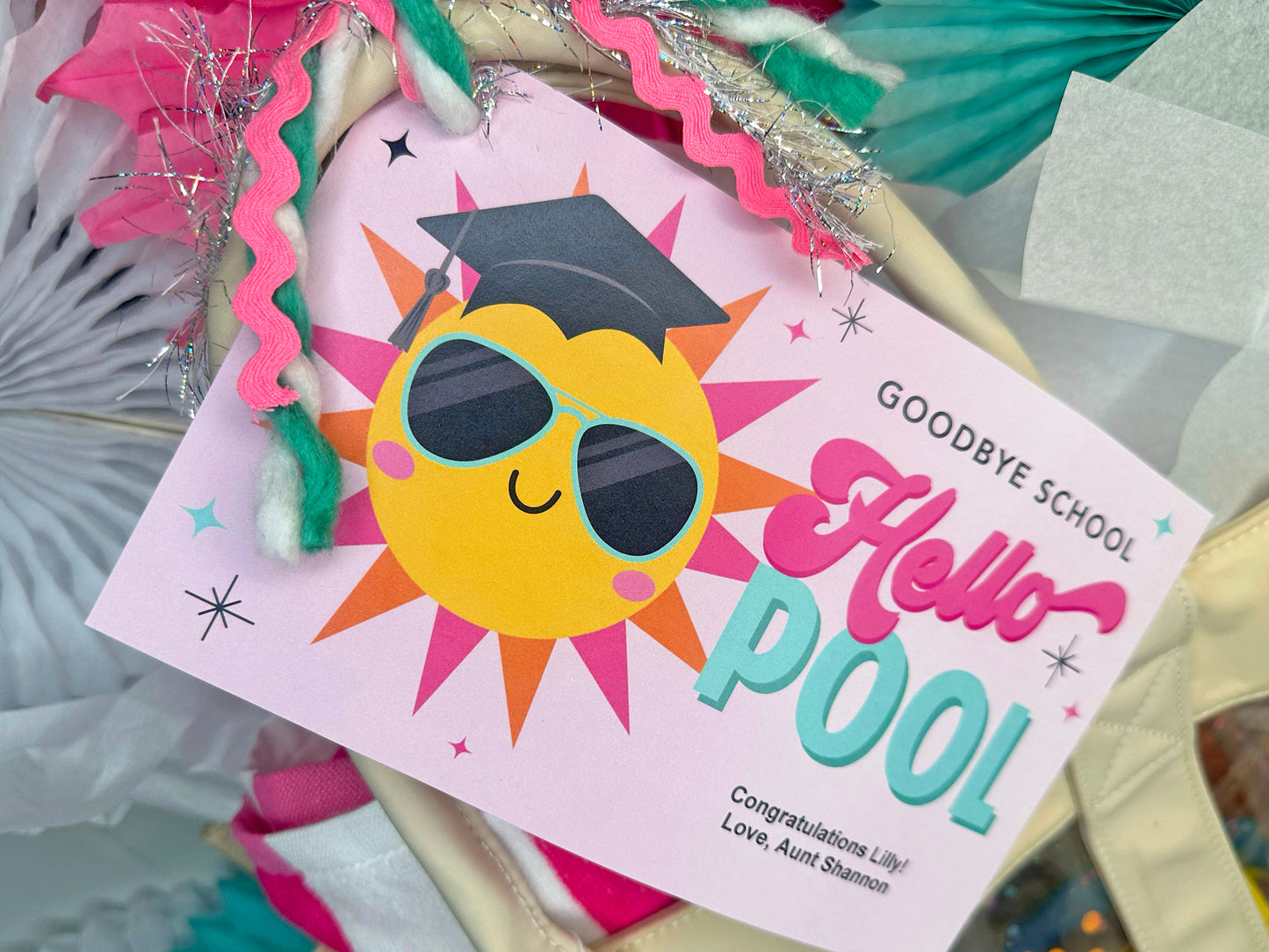 "Goodbye School Hello Pool" Printable Graduation Gift Tag