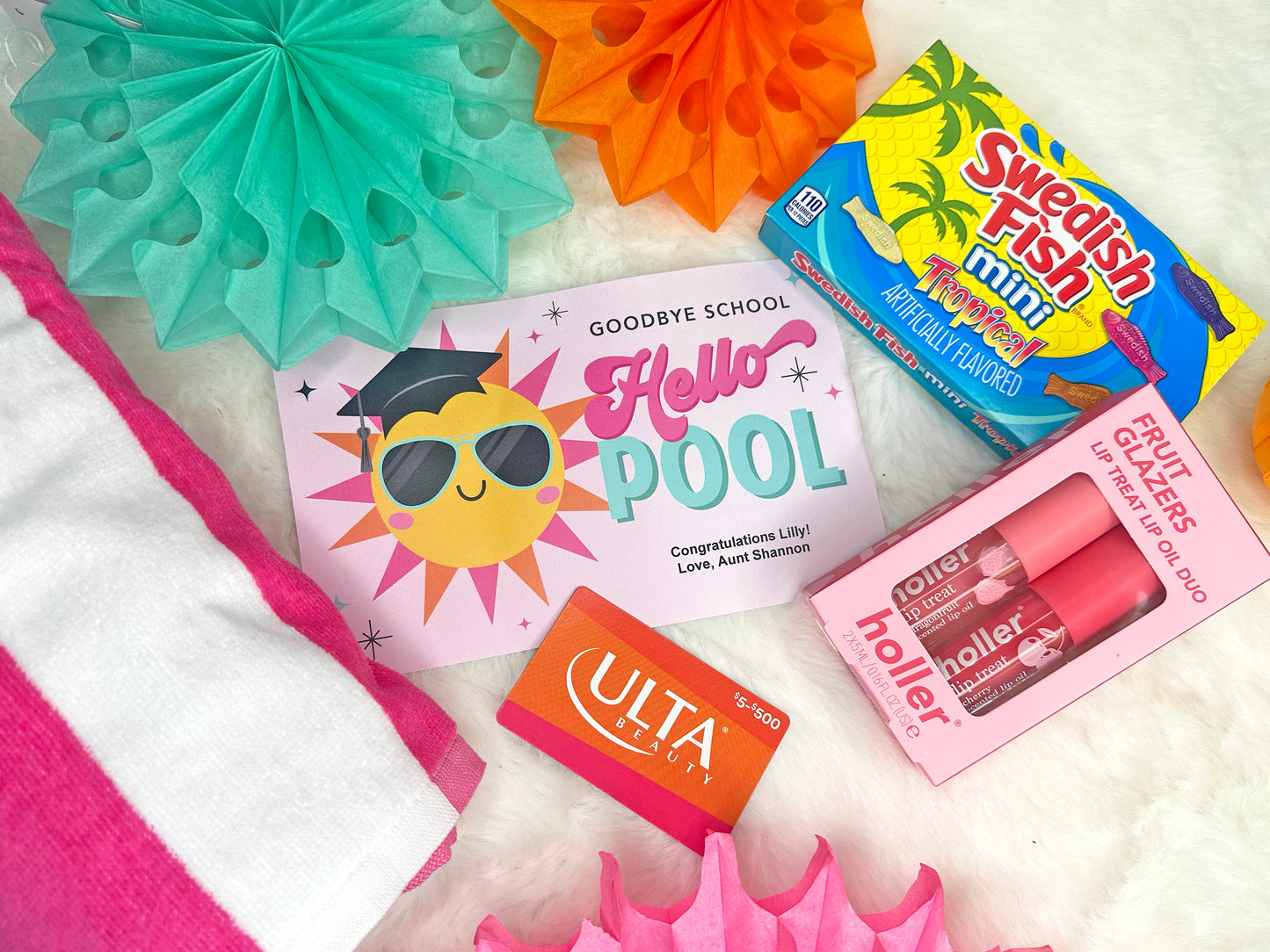 "Goodbye School Hello Pool" Printable Graduation Gift Tag