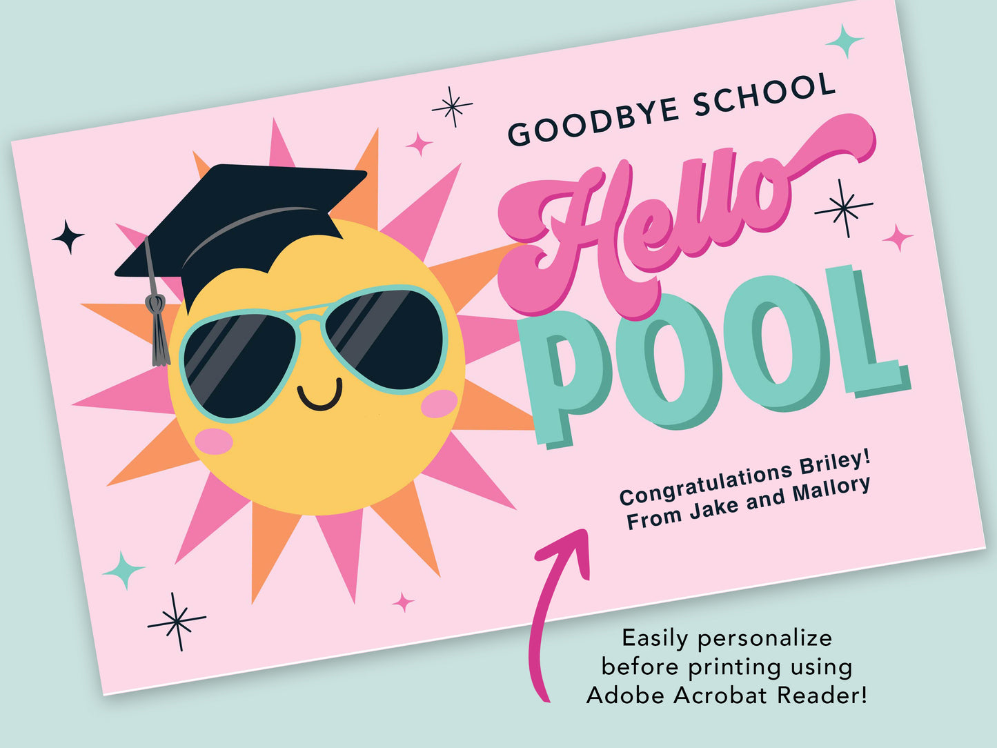 "Goodbye School Hello Pool" Printable Graduation Gift Tag