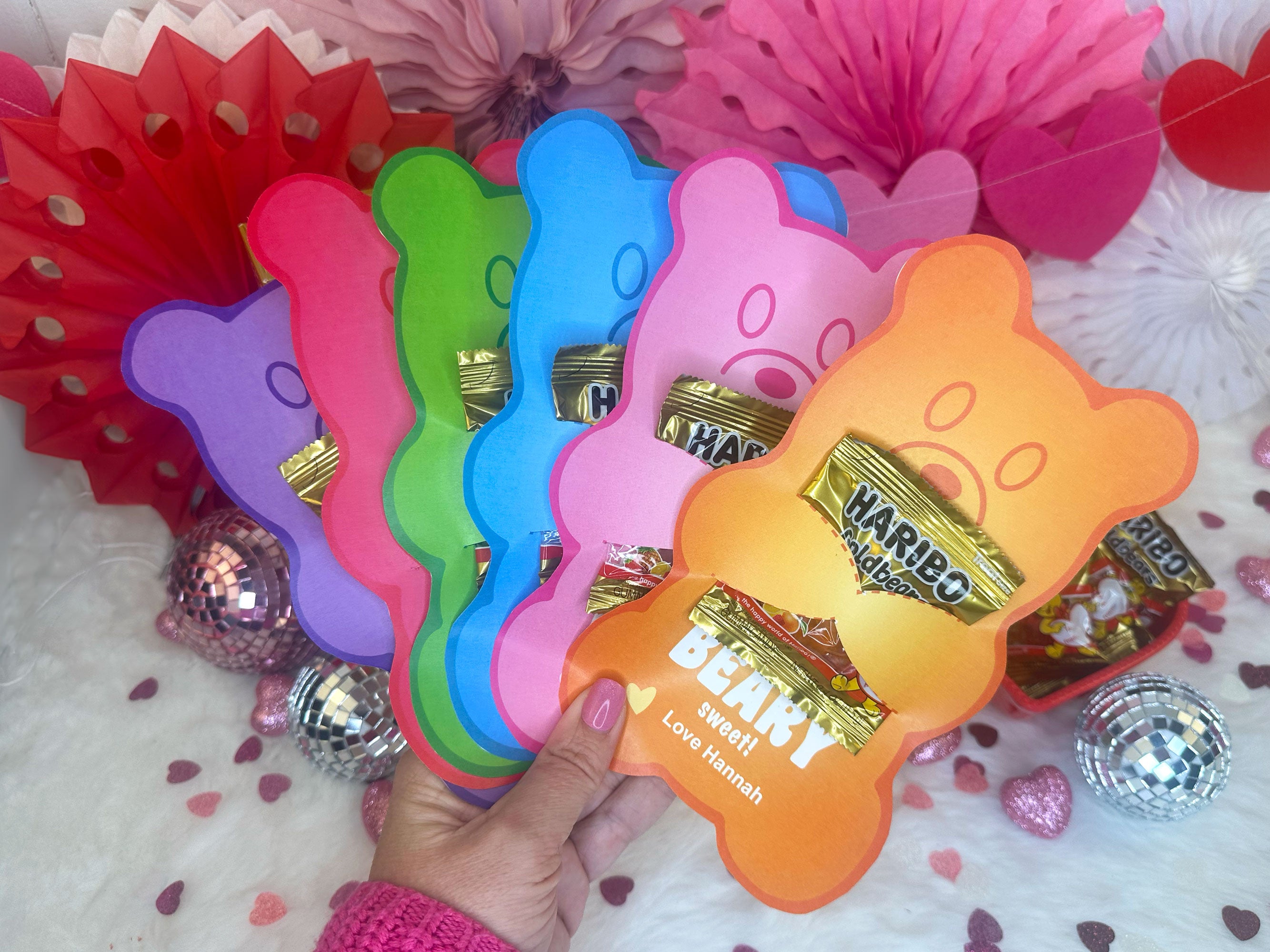Gummy Bear Printable Treat Holder Valentine Cards, Classroom