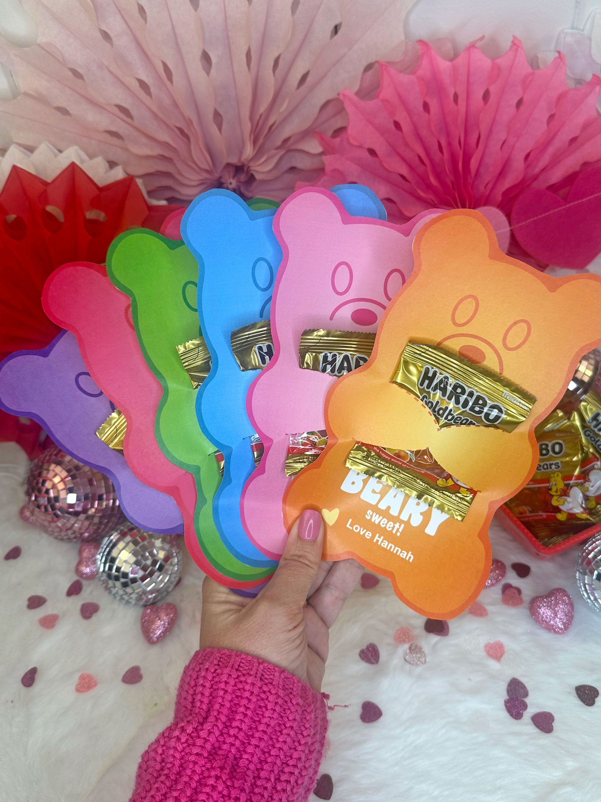 Gummy Bear Printable Treat Holder Valentine Cards, Classroom