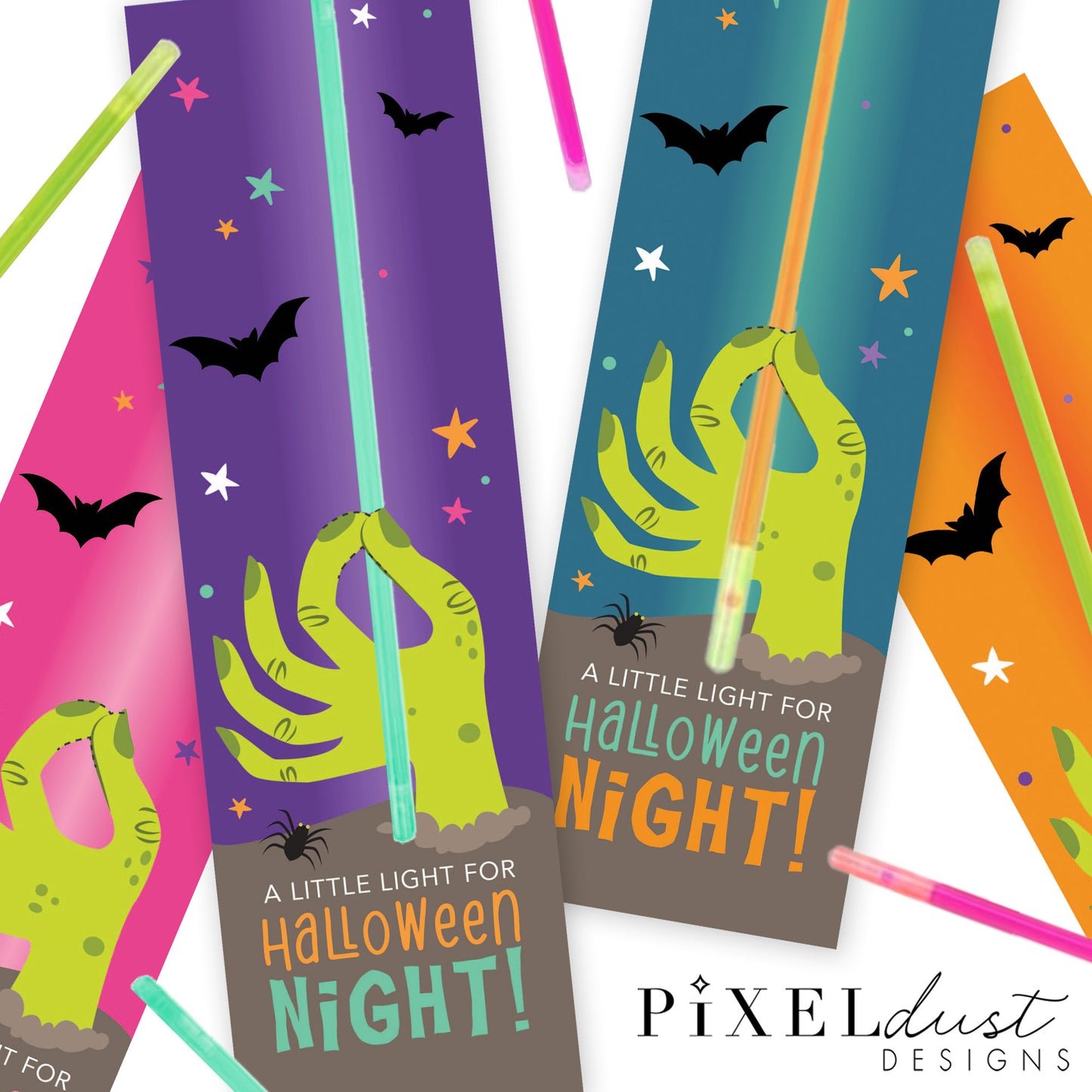 Halloween Zombie Hand Glow Stick Treat Cards for Kids