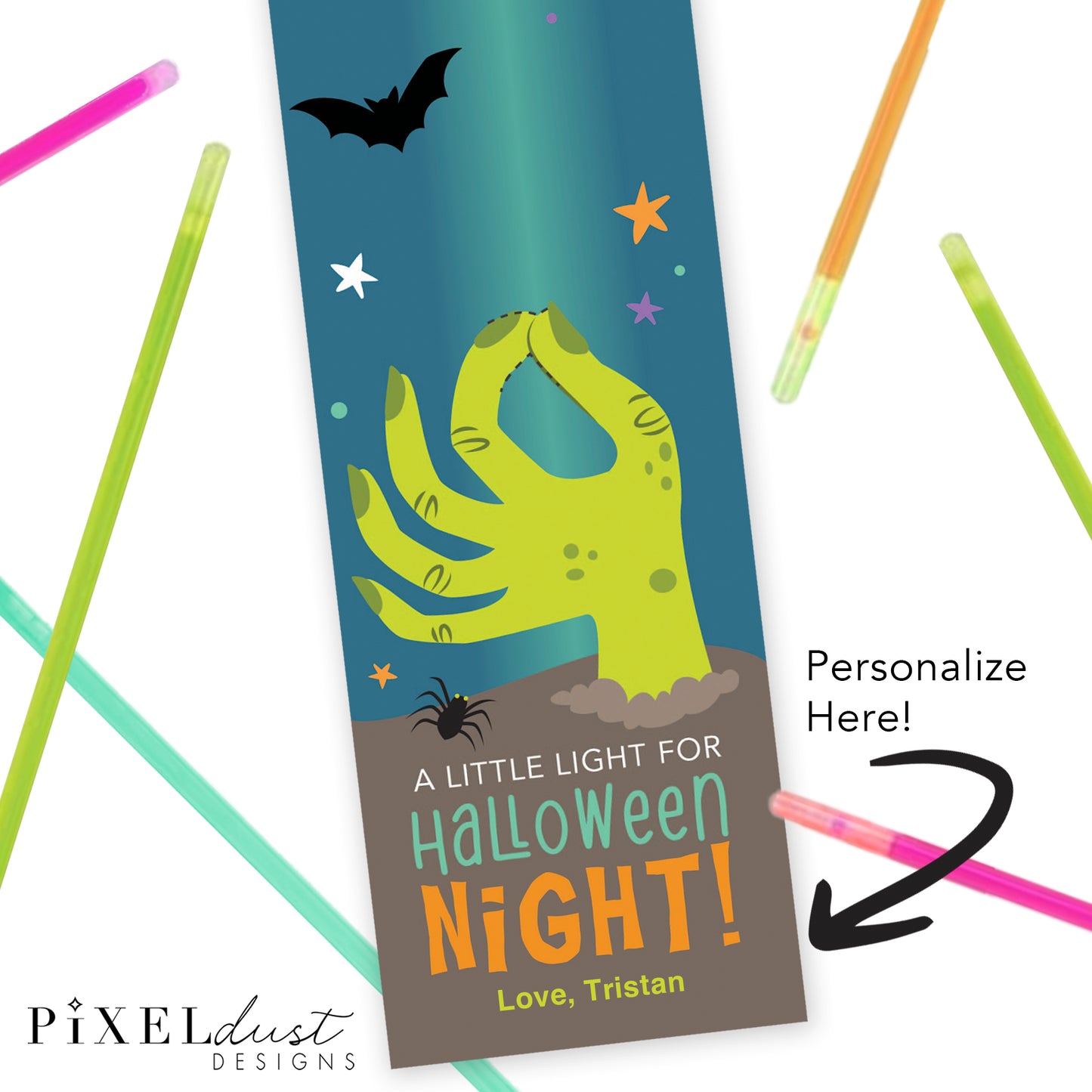 Halloween Zombie Hand Glow Stick Treat Cards for Kids