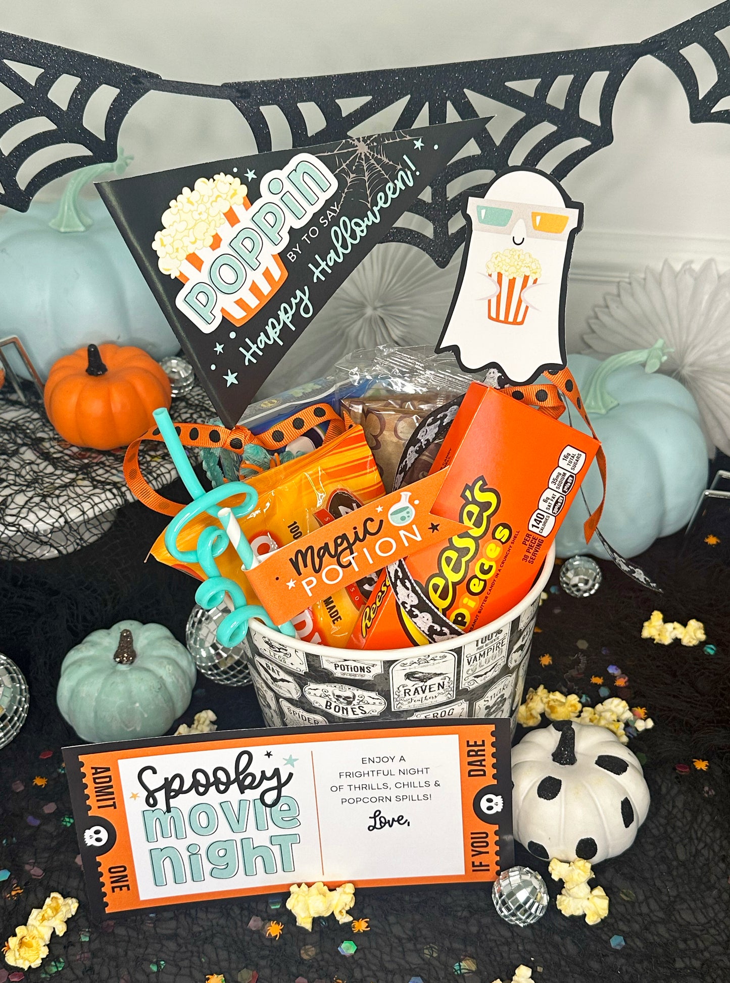 Spooky Movie Night, Orange and Blue Halloween Movie Night Gift Basket –  Pixeldust Designs