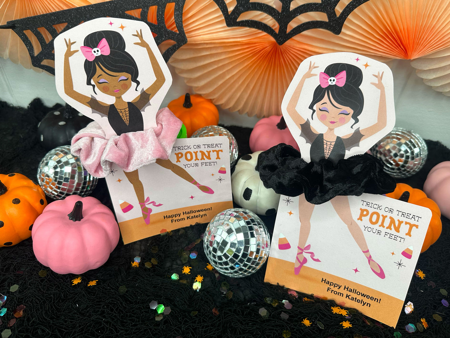 Halloween Ballerina Scrunchie Cards, Printable Ballet Dance Class Halloween Gift