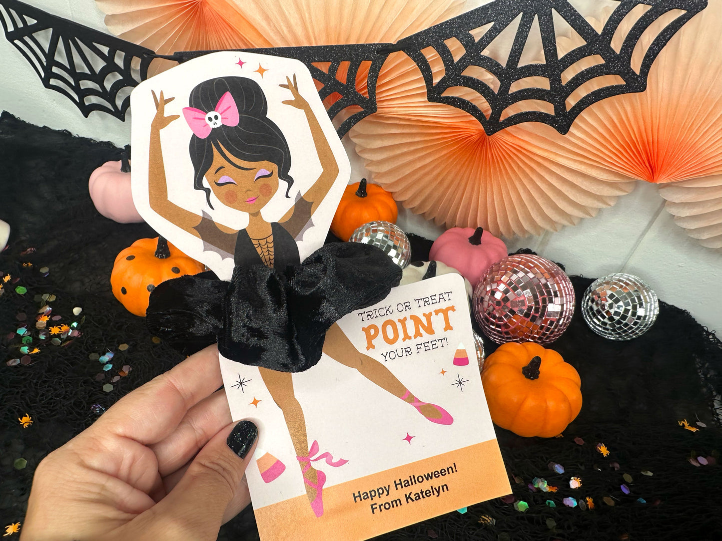 Halloween Ballerina Scrunchie Cards, Printable Ballet Dance Class Halloween Gift