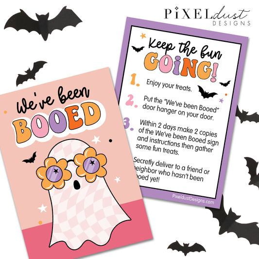 Cute Retro Ghost Halloween Pennant Flags - You've Been Booed Printable Set