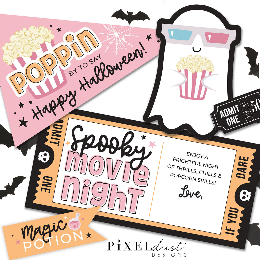 Spooky Movie Night, Halloween Movie Night Gift Basket Printables