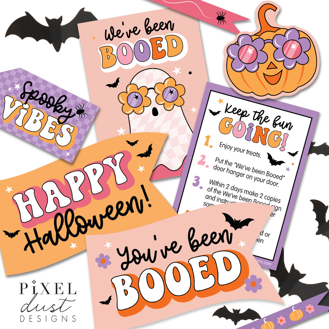 Cute Retro Ghost Halloween Pennant Flags - You've Been Booed Printable Set