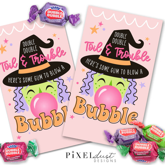 Bubblegum Witch Double Double Toil & Trouble Halloween Gift Tag