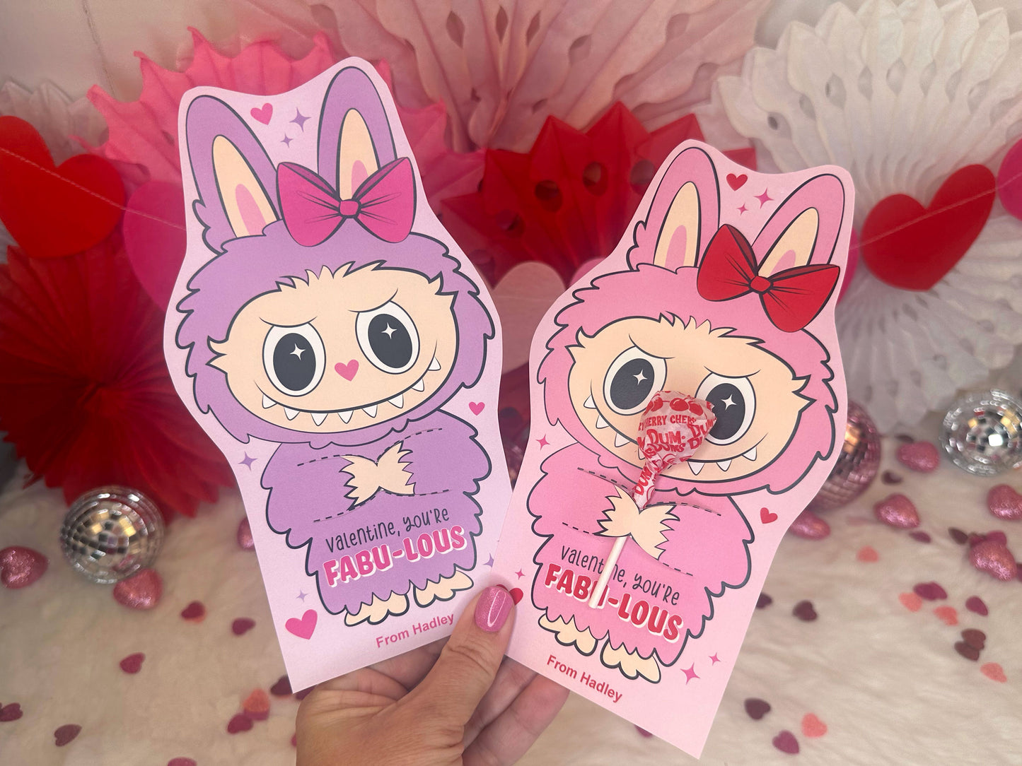 Cute Monster Bunny Printable Valentine Treat Holder Cards for Kids