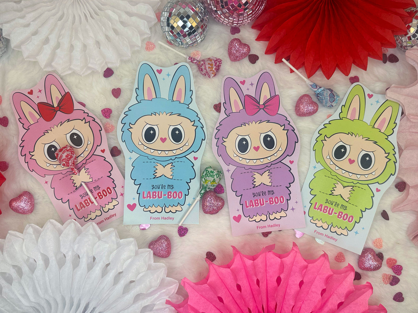 Cute Monster Bunny Printable Valentine Treat Holder Cards for Kids