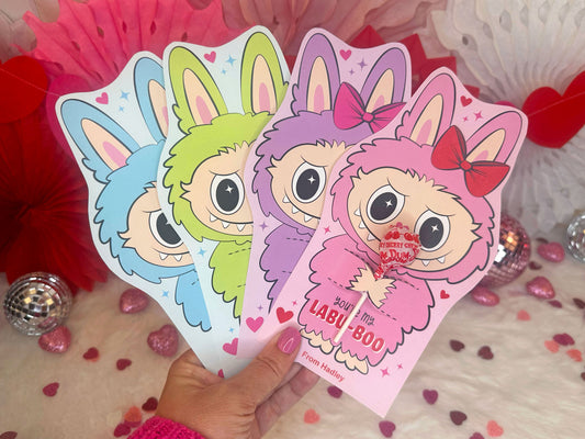 Cute Monster Bunny Printable Valentine Treat Holder Cards for Kids