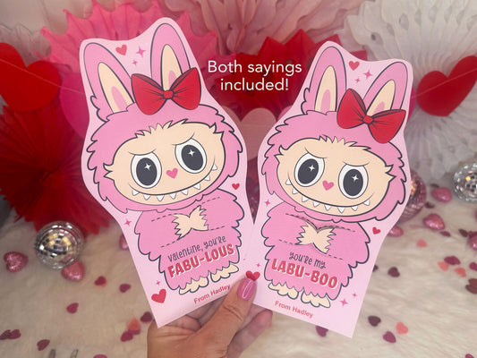 Cute Monster Bunny Printable Valentine Treat Holder Cards for Kids