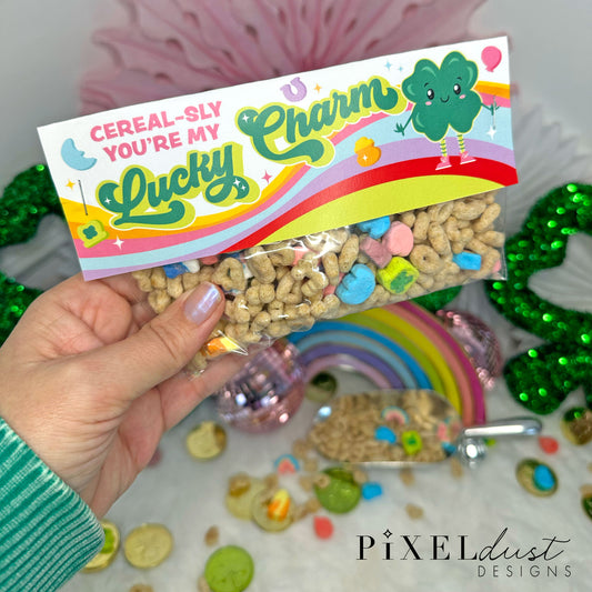 Lucky Charms Bag Topper and Cereal Bar Wrappers, Printable St. Patrick's Day Treat