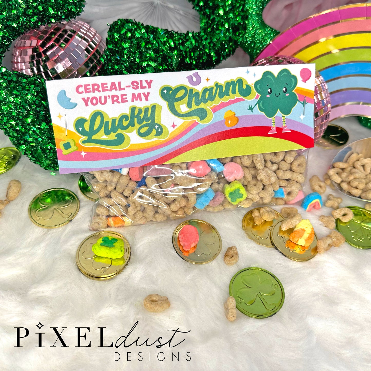 Lucky Charms Bag Topper and Cereal Bar Wrappers, Printable St. Patrick's Day Treat