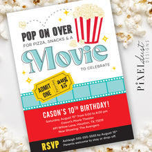 Load image into Gallery viewer, Popcorn &amp; Movie Night Birthday Party Printable Invitation File
