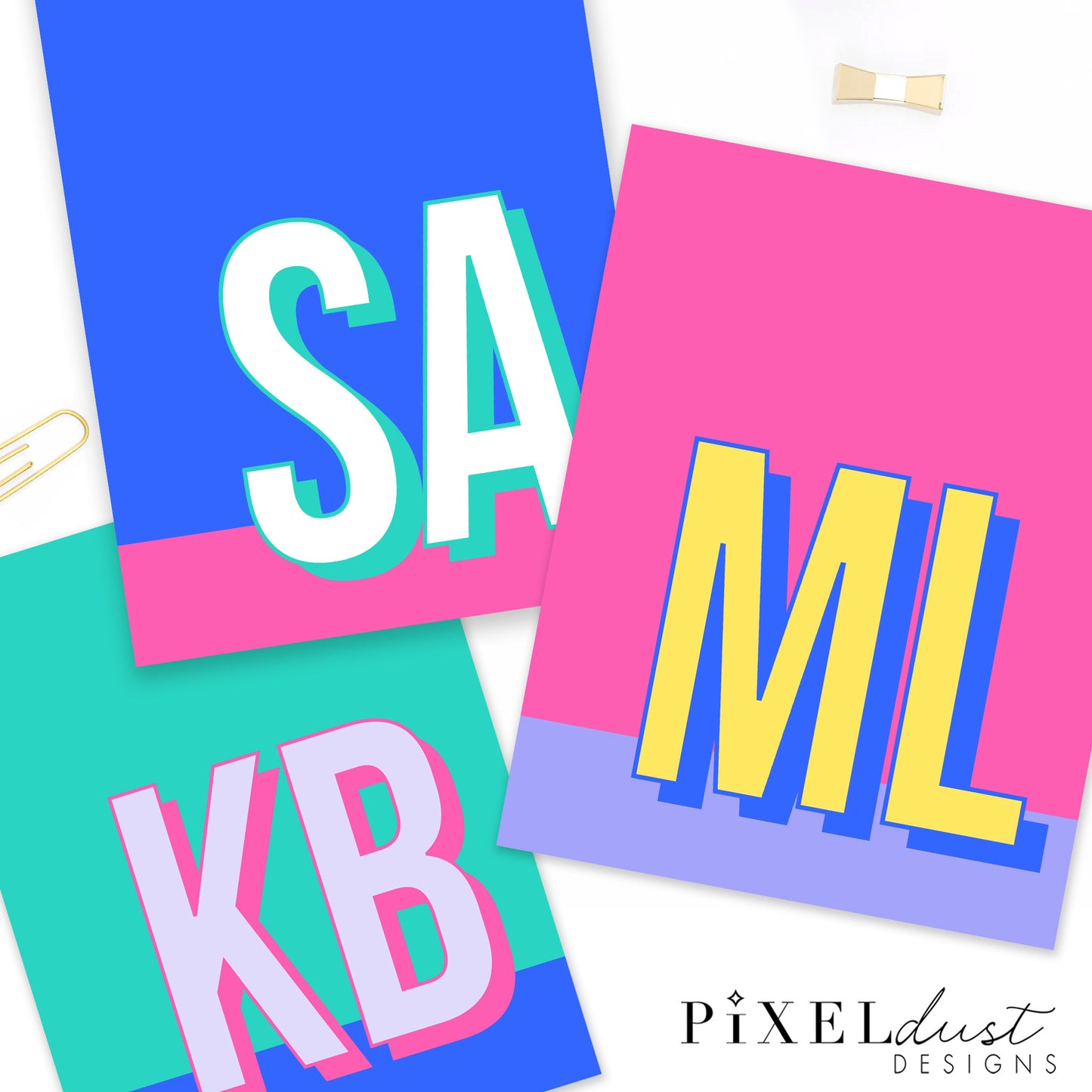 Neon Block Letter Monogram Printable Binder Cover Set